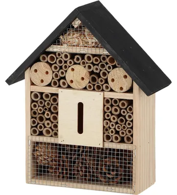 Produktbild von Insektenhotel aus Holz 29 cm – Insektenhaus mit Bambus, Tannenzapfen und Nistkammern