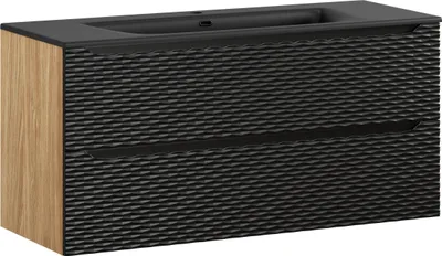 Zdjęcie produktu dla Szafka Łazienkowa 120 Cm Z Umywalką 121 Cm – Czarny Mat + Dąb