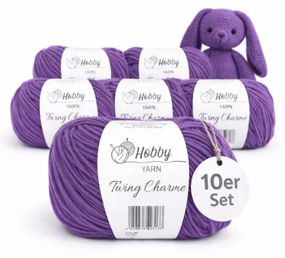 Produktbild von Hobby YARN - Twiny Charme 10er Set - Baumwolle 50g je Garn, Baumwolle, weiches Mischgarn, zum Häkeln & Stricken 305 - Royal Violet