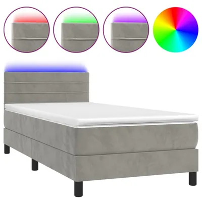 Produktbild von vidaXL Boxspringbett mit Matratze & LED Hellgrau 90x200 cm Samt