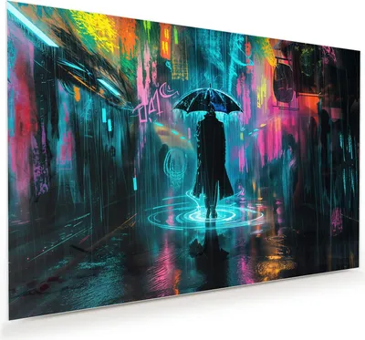 Produktbild von Glasbild 75x50cm in XXL für Wohnzimmer, Schlafzimmer Motiv Regen bei Nacht