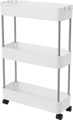 Produktbild von Schmales Nischenregal - Rollwagen - 15 cm breit - 3 Ebenen - Mit Rollen - Küche/Bad - Schwarz