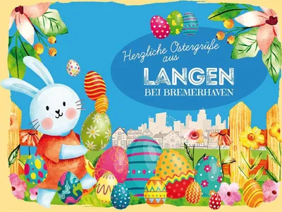 Produktbild von vianmo Holzschild 30x40 cm Ostern Ostergrüße LANGEN BEI BREMERHAVEN