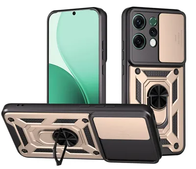 Productafbeelding van MobyDefend Hoesje - Geschikt voor Oppo Reno14 - Pantsercase Met Draaibare Ring - Goud