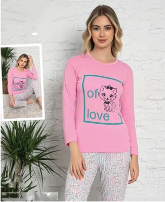 Produktbild von Damen Pyjama Schlafanzug Pyjama Rosa XL Lang 2-Teiler Set L-62