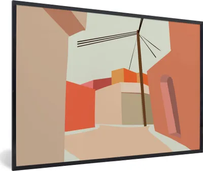 Produktbild von MuchoWow® MuchoWow® Gerahmtes Poster Stromkabel - Haus - Sommer - Pastell 60x40 cm - Poster mit zchwarzem Bilderrahmen - Printing - Wanddeko Schlafzimmer