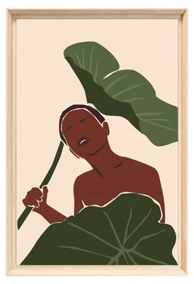 Image de Tableau mural encadré femme tropicale minimaliste 40x60 cm, Tableau mural moderne pour décoration intérieure