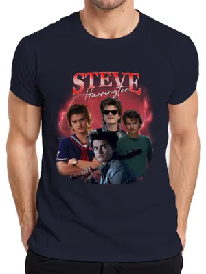 Zdjęcie produktu dla Koszulka męska Steve Harrington Stranger Series Fan Gift Babysitter Hawkins, granatowy, M