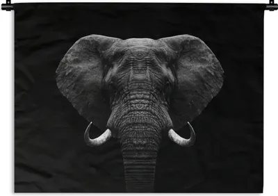Produktbild von MuchoWow® Wandteppich Wandbehang Tiere - Elefant - Porträt - Schwarz - Weiß 150x112.50 cm Tapisserie Dekoration Wandtuch - Wanddecke - Wandteppiche