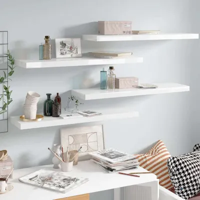 Immagine prodotto di Maison Exclusive - Scaffali sospesi, 4 pezzi, bianco lucido, 90x23,5x3,8 cm, MDF