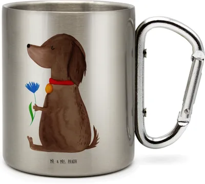 Produktbild von Mr. & Mrs. Panda Teetasse Hund Blume - Transparent - Geschenk, Hunde, Sprüche, Edelstahlbecher, thermotasse, Halsband, Isolierbecher Edelstahl, Trinkbecher, Thermobecher