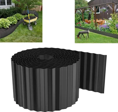 Productafbeelding van XMTECH Graskant, metalen, gegalvaniseerd, golfprofiel, 35 m x 18 cm, grasmaaierrand, zwart