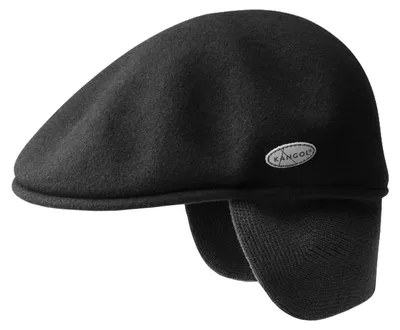 Kangol Flatcap 504 aus Wolle mit Ohrenschutz in schwarz