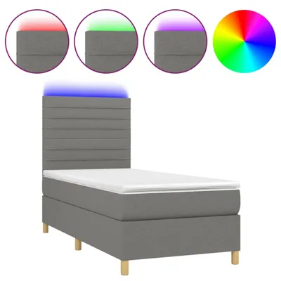 Immagine prodotto di Letto a Molle Materasso e LED Grigio Scuro 90x200 cm in Tessuto