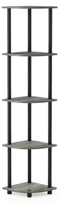 Obrázok produktu pre Rohový regál Furinno s 5 policami, drevo, dub sivý/čierny, 29,46 x 29,46 x 146,56 cm