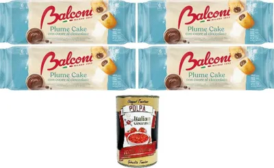 Produktbild von Balconi Plume Cake con Cuore di Cioccolato Plume Cake mit Schokoladenherz 4x 190gr + Italian Gourmet Polpa 400g