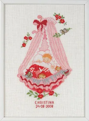 Produktbild von Eva Rosenstand, Kreuzstich-Muster "Wiege, Mädchen", mit Zählhilfe, 35x28 cm