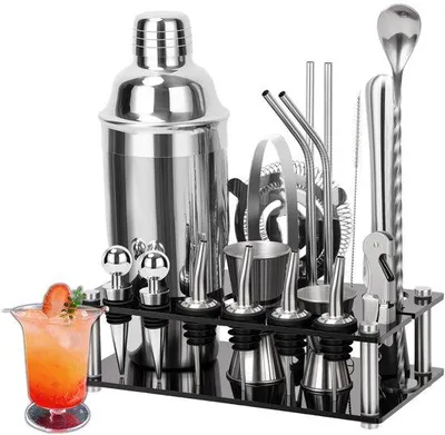 Productafbeelding van Ibenzoa® 20-delig roestvrijstalen cocktailset – Professionele baraccessoires met shaker, maatbeker, zeef, stamper en standaard voor perfecte cocktails