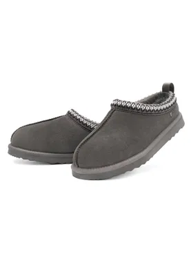 Produktbild von Damen Hausschuhe mit Wolle & Lammfell Weiche Veloursleder-Pantoffeln Rutschfeste Sohle Anthrazit Größe 37