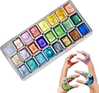 Produktbild von Famanu Aquarellset Metallic Wasserfarben - 24 Perlmuttfarben - Kompaktes Palette