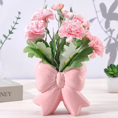 Imagen del producto de Omgoods - Jarra de cerámica decorativa en rosa con lazo