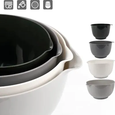 Zdjęcie produktu dla Zestaw 4 sztuk plastikowych misek do serwowania, szare, z antypoślizgowym dnem