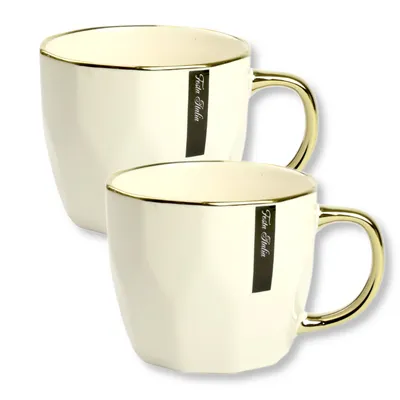 Produktbild von Kaffeebecher Becher 2 Satz Porzellan Kaffeetasse mit Henkel Cremig Gold 400 ml