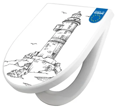 Produktbild von WC Sitz mit Absenkautomatik D Form Motiv Leuchtturm 6 [TDW3 13076]