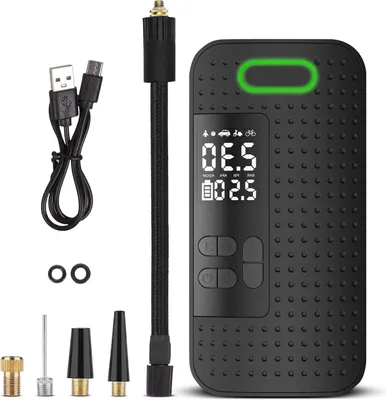 Image de Compresseur d'air portable - Pompe - Gonfleur de pneus - Manomètre numérique - 4000 mAh - Noir