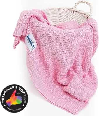 Produktbild von Bellochi Babydecke für Mädchen und Junge -100% Bambus - Kuscheldecke Kinder Erstlingsdecke Strickdecke - für den Sommer - Superweich Atmungsaktiv - 100x80 cm - Rosa (Rosa)