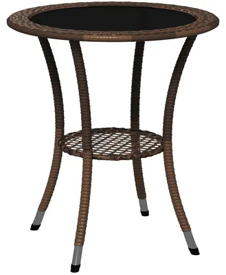 Produktbild von Gartentisch - Runder PE-Rattan-Tisch - Ø 64 cm, Höhe 71 cm - Glasplatte - Verzinkter Stahlrahmen - Mit Ablage - Braun