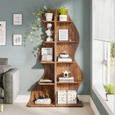 Produktbild von Tribesigns Eckregal, 183 cm hoch, Lagerregal, Bücherregal, Pflanzenständer, Organizer-Einheit, 5 Stufen, Modern, für Zuhause, Büro, Wohnzimmer, Braun