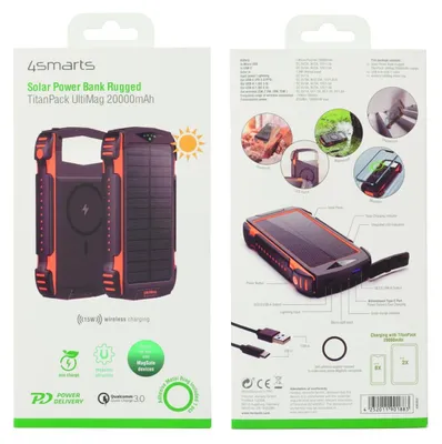 Produktbild von 4smarts Solar Powerbank TitanPack UltiMag 20000mAh. schwarz