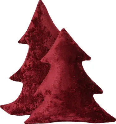 Produktbild von Set dekorativer lockiger Samtkissen in Form eines Weihnachtsbaums, kirschrot, Größe M + L