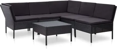 Produktbild von 6-tlg. Garten-Lounge-Set mit Auflagen Poly Rattan Schwarz