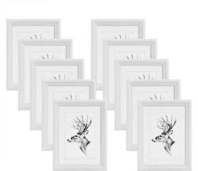 Produktbild von 10er Set Bilderrahmen, Artos Stil Holzrahmen Fotogalerie Glasscheibe Farbe: weiß Größe: 15x20 cm