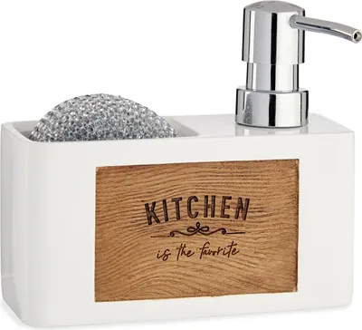 Produktbild von KINVARA | Küchendosierer - Flüssigkeitsspender - 6 x 15 x 13 cm - Weiß - Küchenspender - mit Schwamm