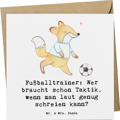 Produktbild von Mr. & Mrs. Panda Grußkarte Fußballtrainer Motivation - Weiß - Geschenk, personalisierte Geschenke, Glückwunschkarte, anlasskarte, humorvolle Trainer Weisheit, faltkarte