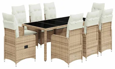 Produktbild von vidaXL 9-tlg. Garten-Bistro-Set mit Kissen Beige Poly Rattan