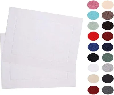 Produktbild von Unyqoos® Badematten 2er-Set 50 x 70 cm, 100% Baumwolle, 650 g/m², Weiß – Badvorleger für Dusche, Bad & WC, bis 60°C waschbar, trocknergeeignet