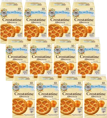 Produktbild von MULINO BIANCO Crostatine Albicocca - Italienisches Gebäck, Mini-Aprikosentörtchen 400g x 12 Pakete (Aprikose, x12)