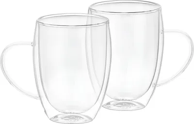 Produktbild von Cheffinger, Set 2 Doppelwandige Gläser 350ml mit Henkel Borosilikat, Transparent