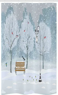 Produktbild von ABAKUHAUS Winter Schmaler Duschvorhang, Schnee in Park Weihnachtsbaum, Badezimmer Deko Set aus Stoff mit Haken, 120 x 180 cm, Blau Weiss