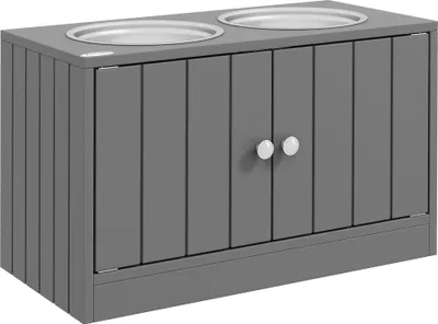 Produktbild von Erhöhte Futterstation mit 2 Edelstahlschüsseln und 44 L Stauraum, Magnettüren, für große Hunde, Grau
