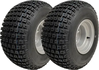 Produktbild von 18x9,50-8 ATV-Stollenreifen, montiert auf einer 4-Loch-Felge mit 4-Zoll-Lochkreis (PCD) vom Typ Wanda P322 (2er-Set)