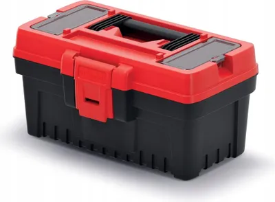 A red and black toolbox is shown against a white background.