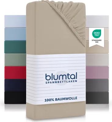 Produktbild von Blumtal Baumwolle Spannbettlaken für Topper 180x200cm Basics Jersey  - Spannbetttuch aus Baumwolle - Taupe