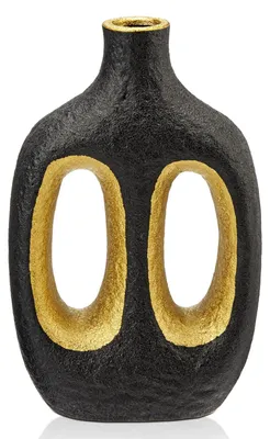 Keramik-Donut-Vase 24 cm matt schwarz-gold Dekovase