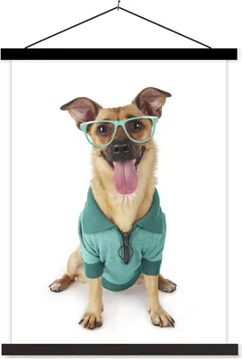 Produktbild von MuchoWow® Textilposter Hund - Brille - Hemd - Hipster 90x120 cm mit schwarzem Rahmen - Dekoration