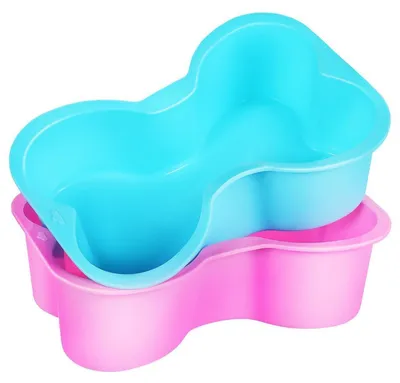 Immagine prodotto di 2 stampi in silicone a forma di osso per preparare dolcetti per cani, ideali per feste di compleanno degli animali domestici